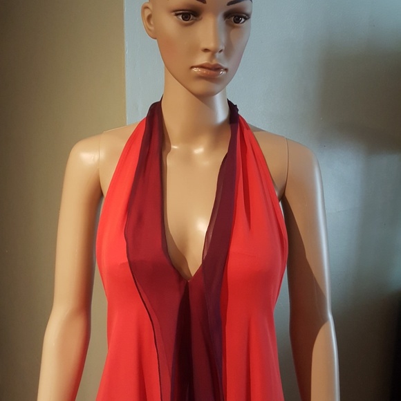 Haute Hippie Red Chiffon Halter Dress M - Picture 2 of 6